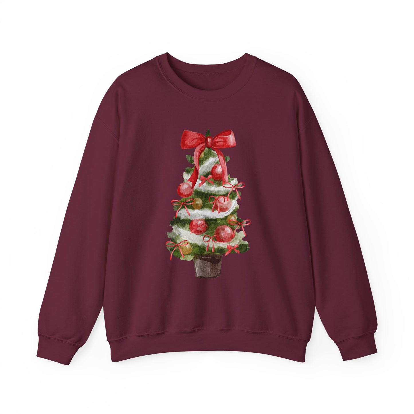 Red Bow Christmas Tree Sweatshirt, Festive Holiday Apparel