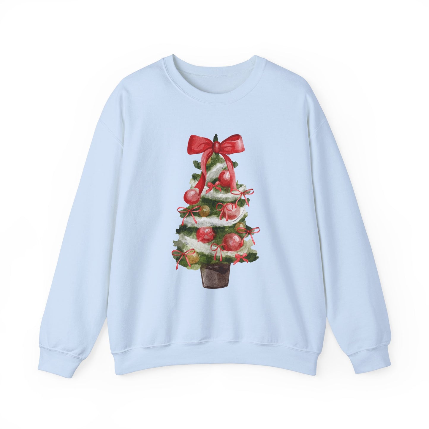Red Bow Christmas Tree Sweatshirt, Festive Holiday Apparel