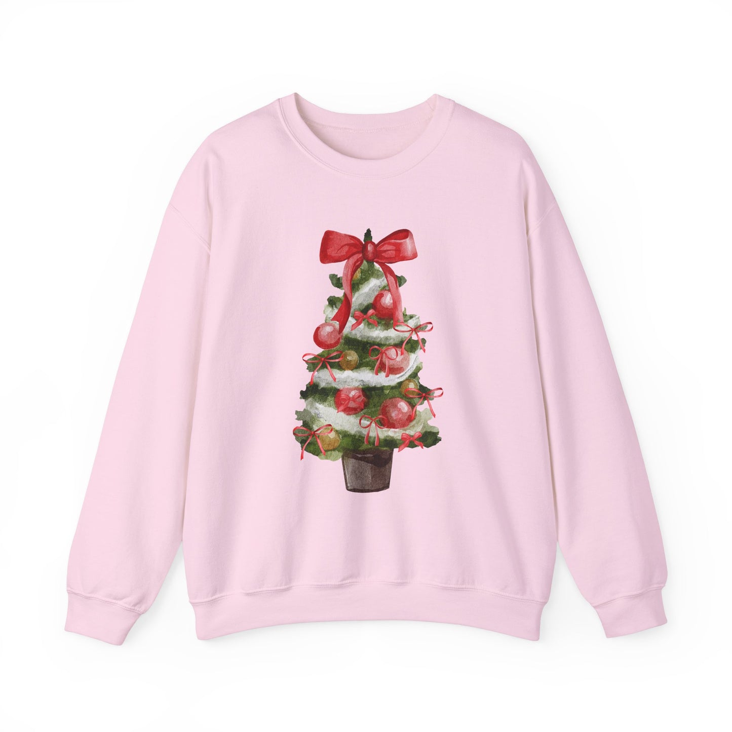 Red Bow Christmas Tree Sweatshirt, Festive Holiday Apparel