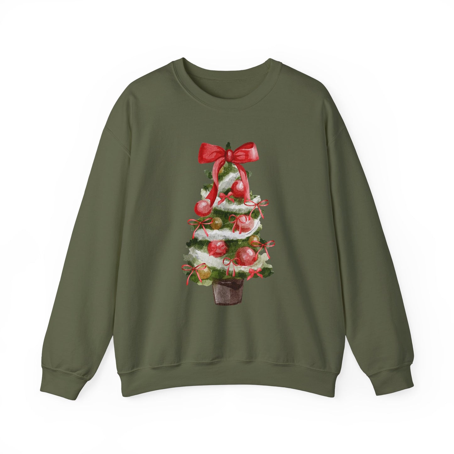 Red Bow Christmas Tree Sweatshirt, Festive Holiday Apparel