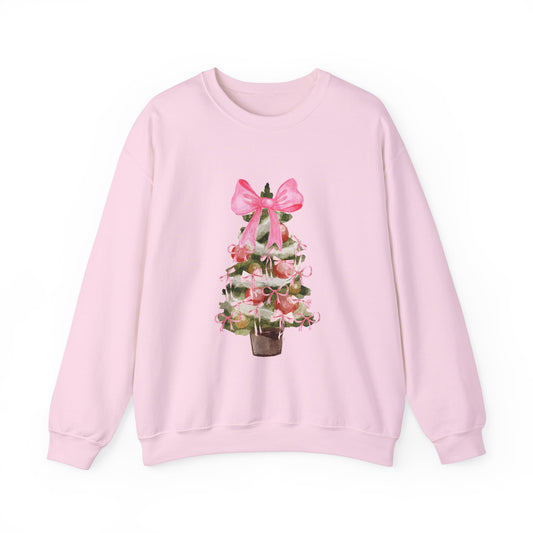 Pink Bow Christmas Tree Crewneck Sweatshirt