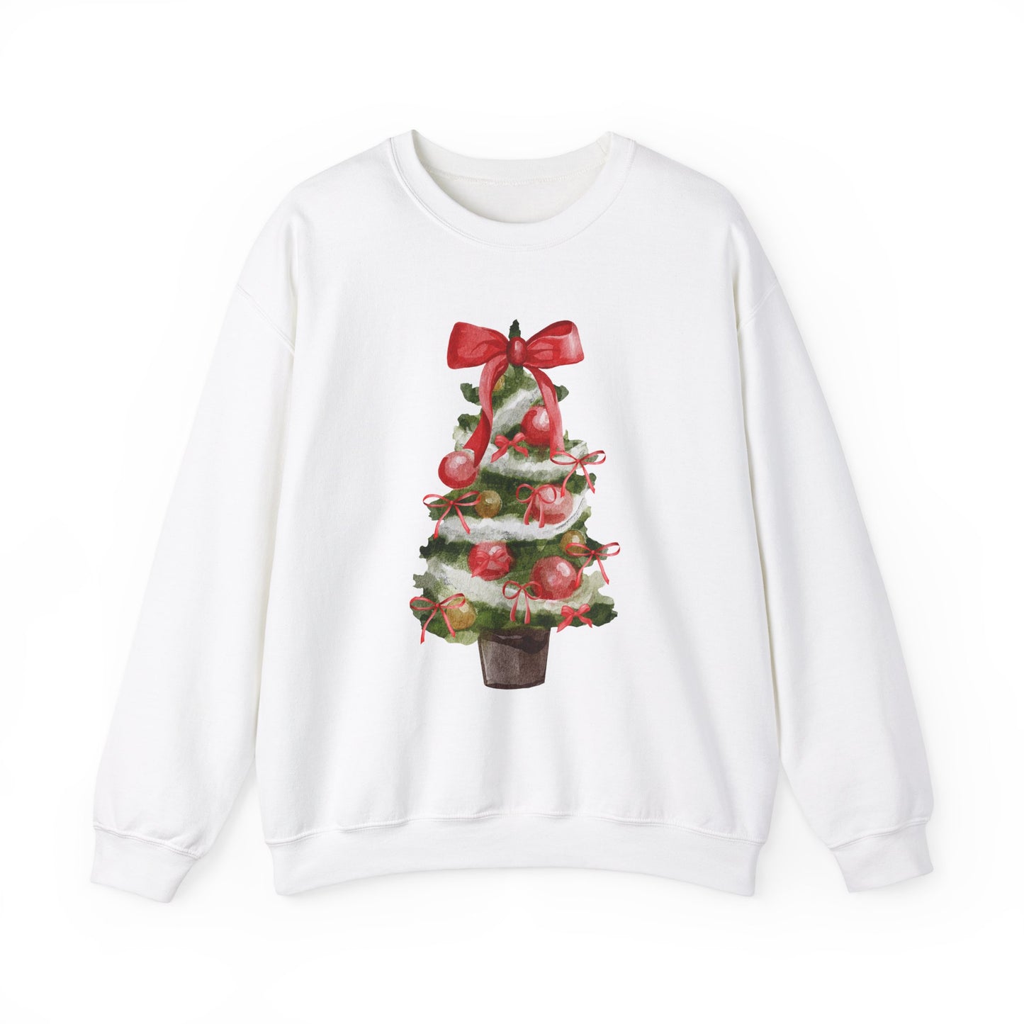 Red Bow Christmas Tree Sweatshirt, Festive Holiday Apparel