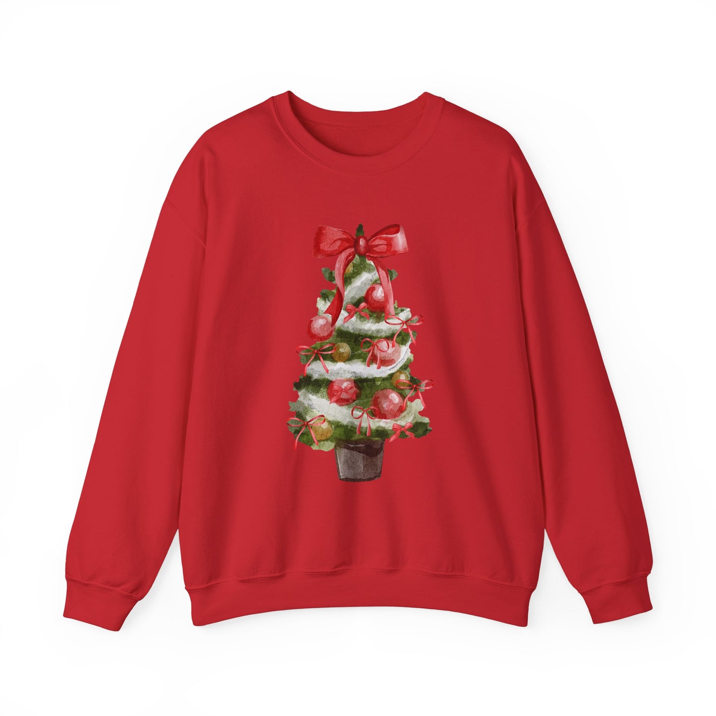 Red Bow Christmas Tree Sweatshirt, Festive Holiday Apparel