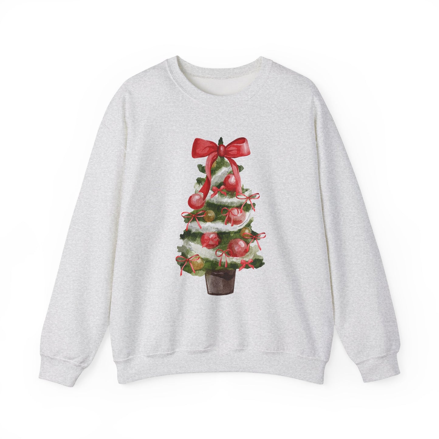Red Bow Christmas Tree Sweatshirt, Festive Holiday Apparel