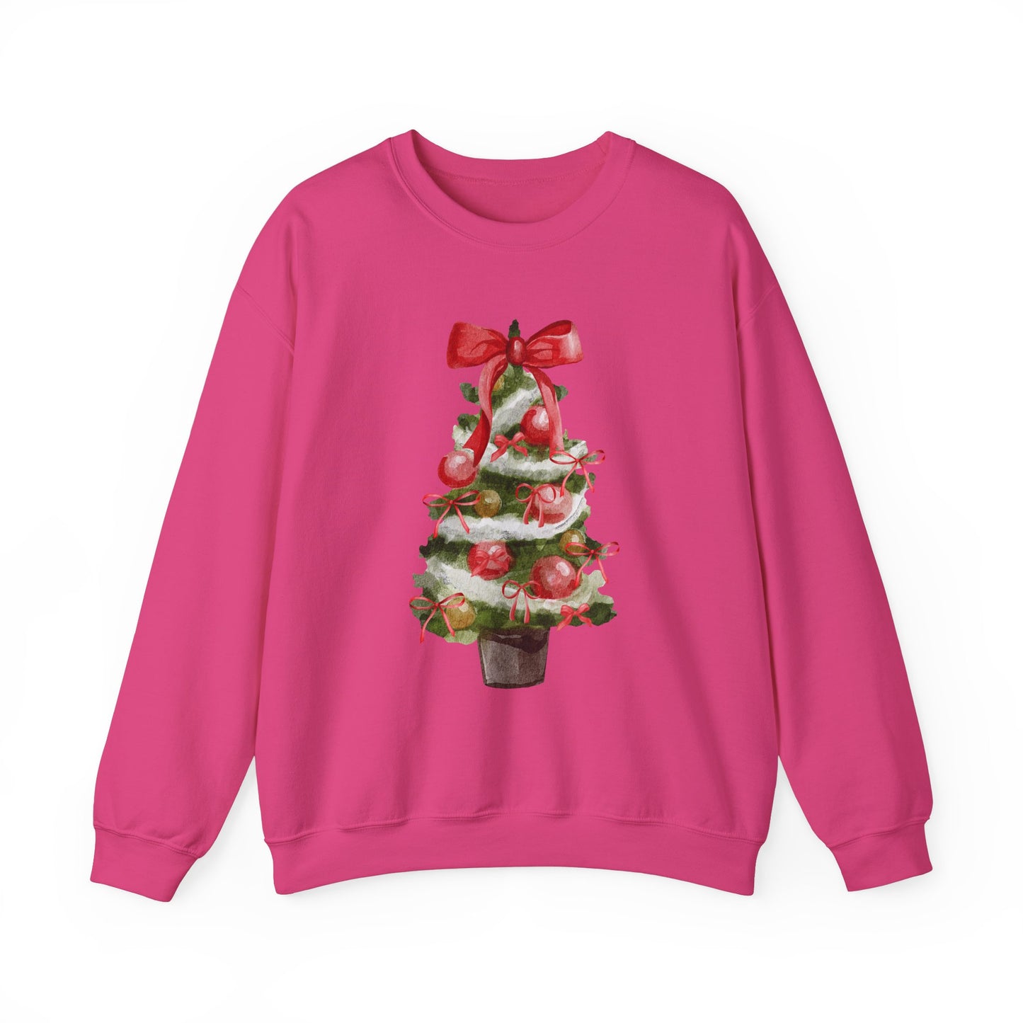 Red Bow Christmas Tree Sweatshirt, Festive Holiday Apparel