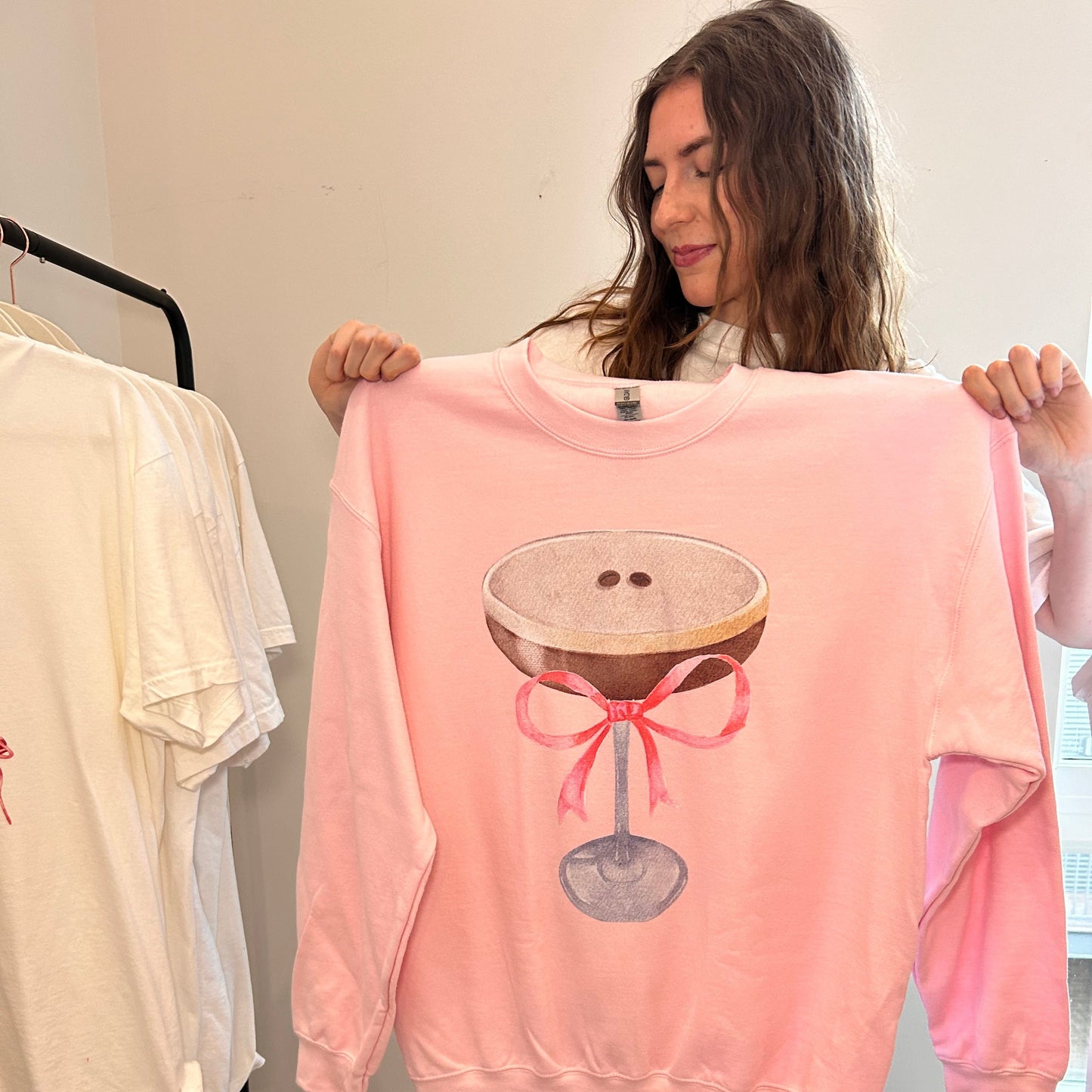 Large Espresso Martini with Bow Sweatshirt, Cocktail Lover Gift