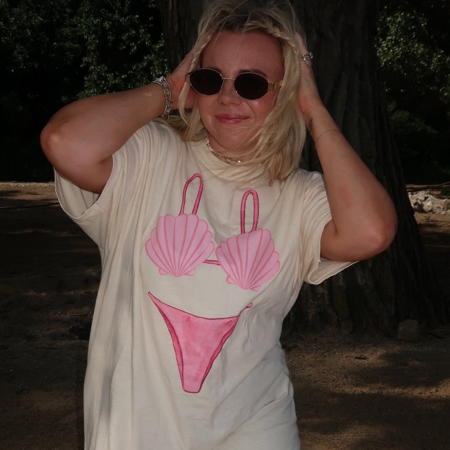 Bikini Swimsuit Coverup, Pink Seashell Bikini, Comfy Oversized Mermaid Shirt