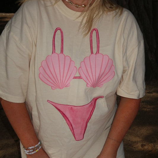 Bikini Swimsuit Coverup, Pink Seashell Bikini, Comfy Oversized Mermaid Shirt
