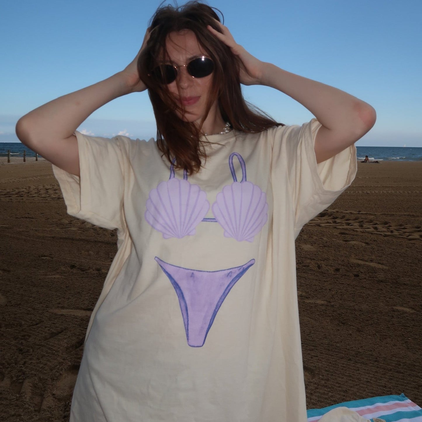 Bikini Swimsuit Coverup, Purple Seashell Bikini, Comfy Oversized Mermaid Shirt