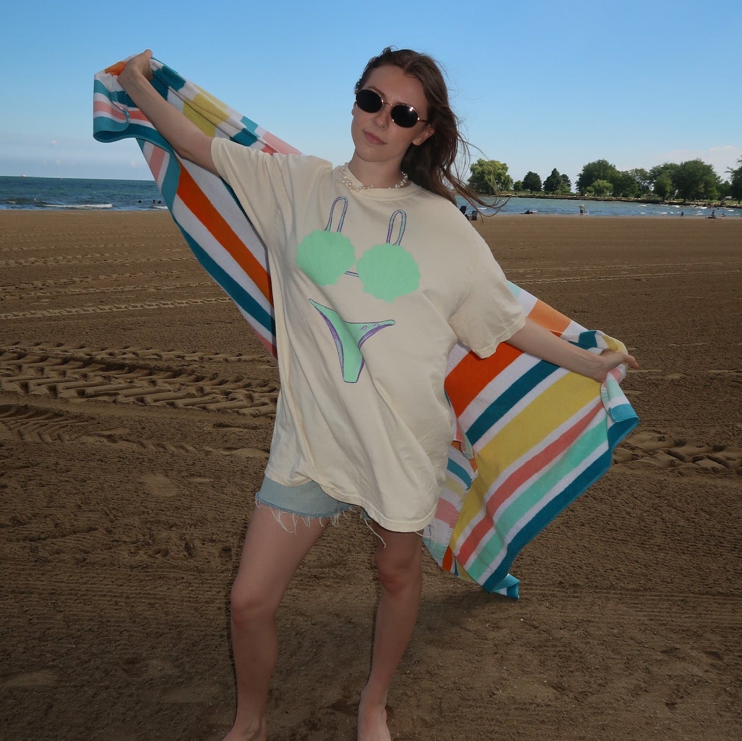 Bikini Swimsuit Coverup, Green Seashell Bikini, Comfy Oversized Mermaid Shirt