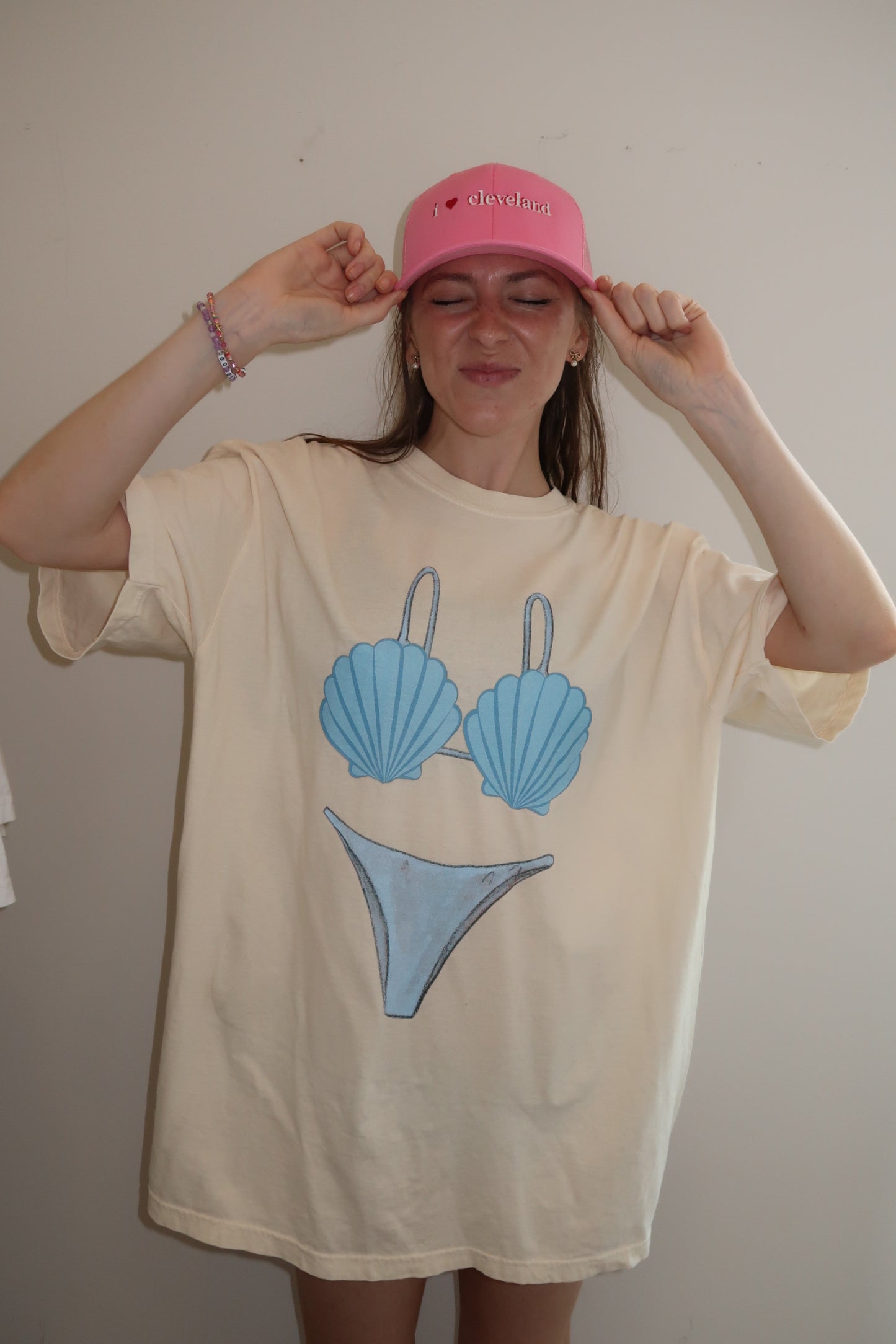 Bikini Swimsuit Coverup, Blue Seashell Bikini, Comfy Oversized Mermaid Shirt