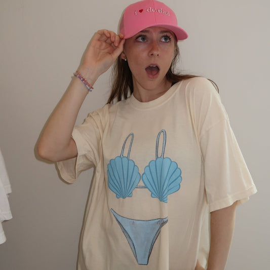 Bikini Swimsuit Coverup, Blue Seashell Bikini, Comfy Oversized Mermaid Shirt